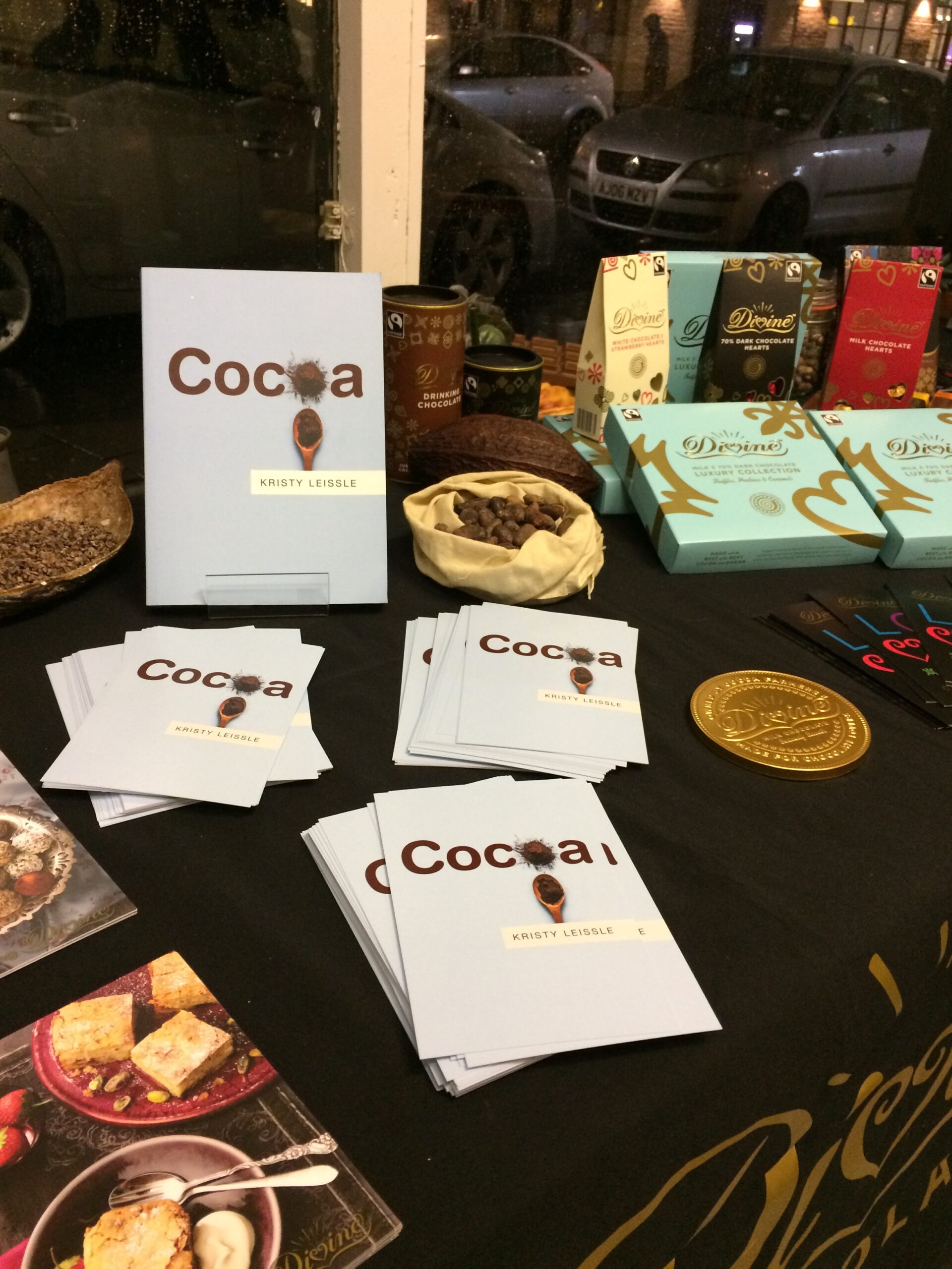 Cocoa and chocolate ready for my book launch at the Chocolate Museum
